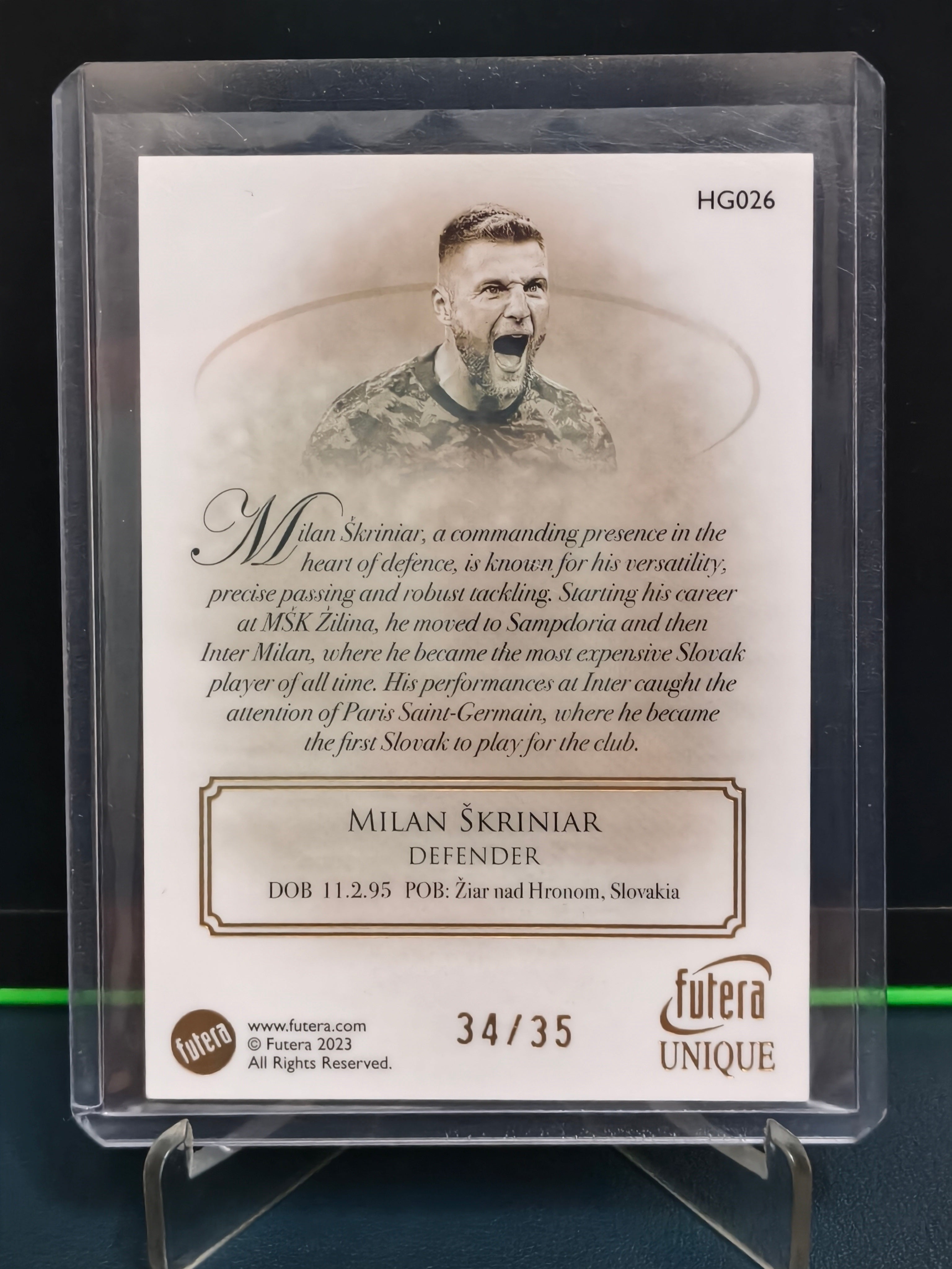 Milan Skriniar - 34/35 Heritage Card - Futera Unique 2023