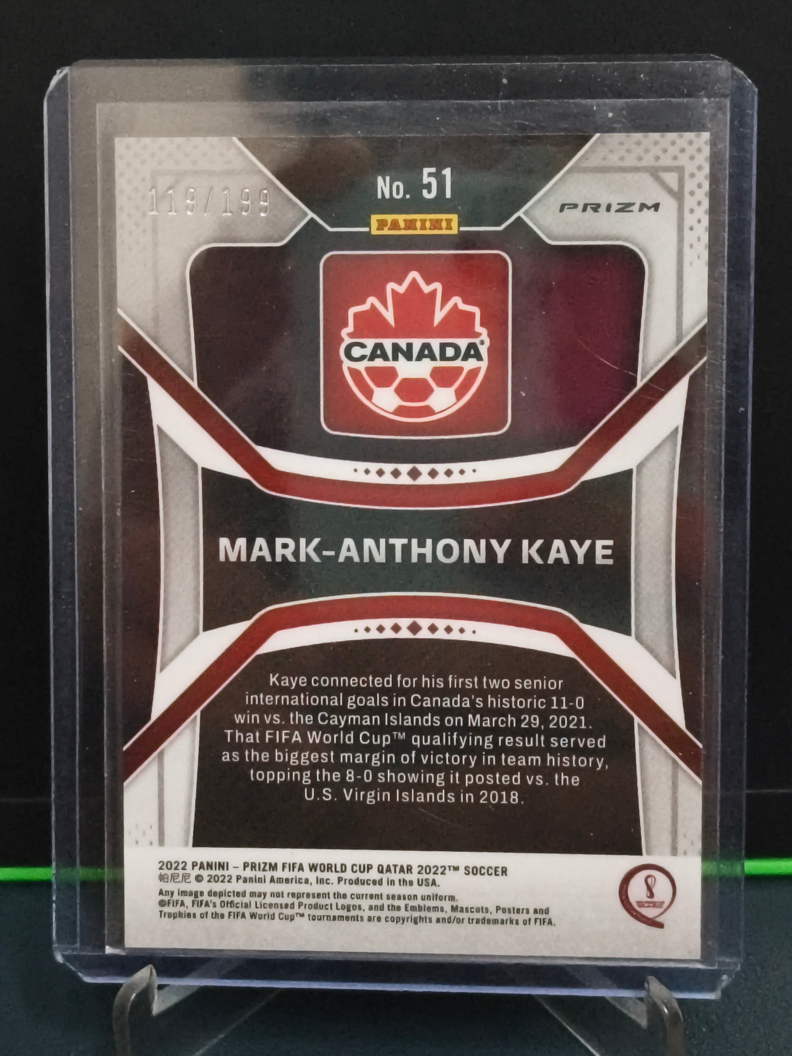 Mark-Anthony Kaye - 119/199 Card - Panini Prizm FIFA WC Qatar 2022