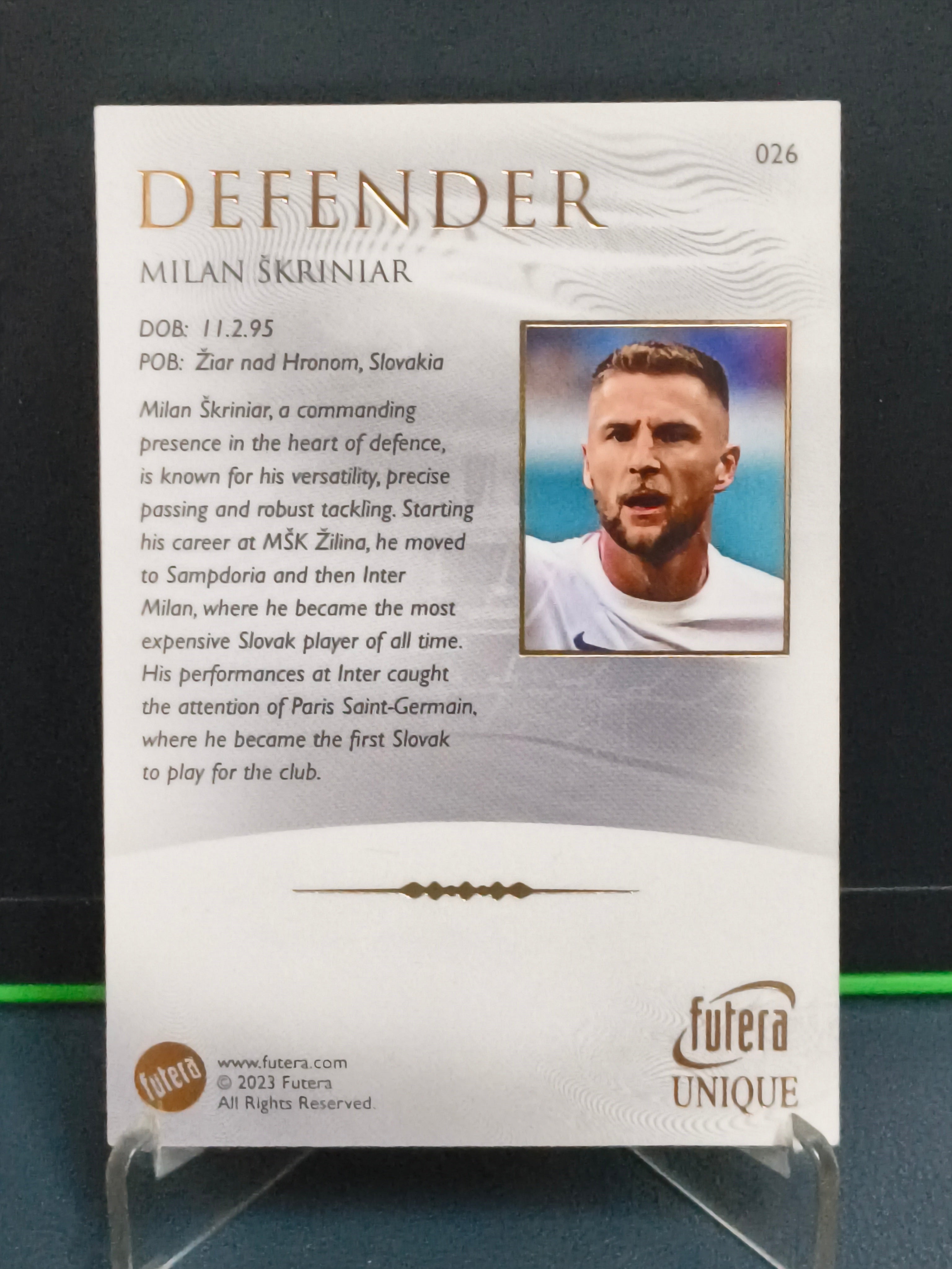 Milan Skriniar - Base Card - Futera Unique 2023