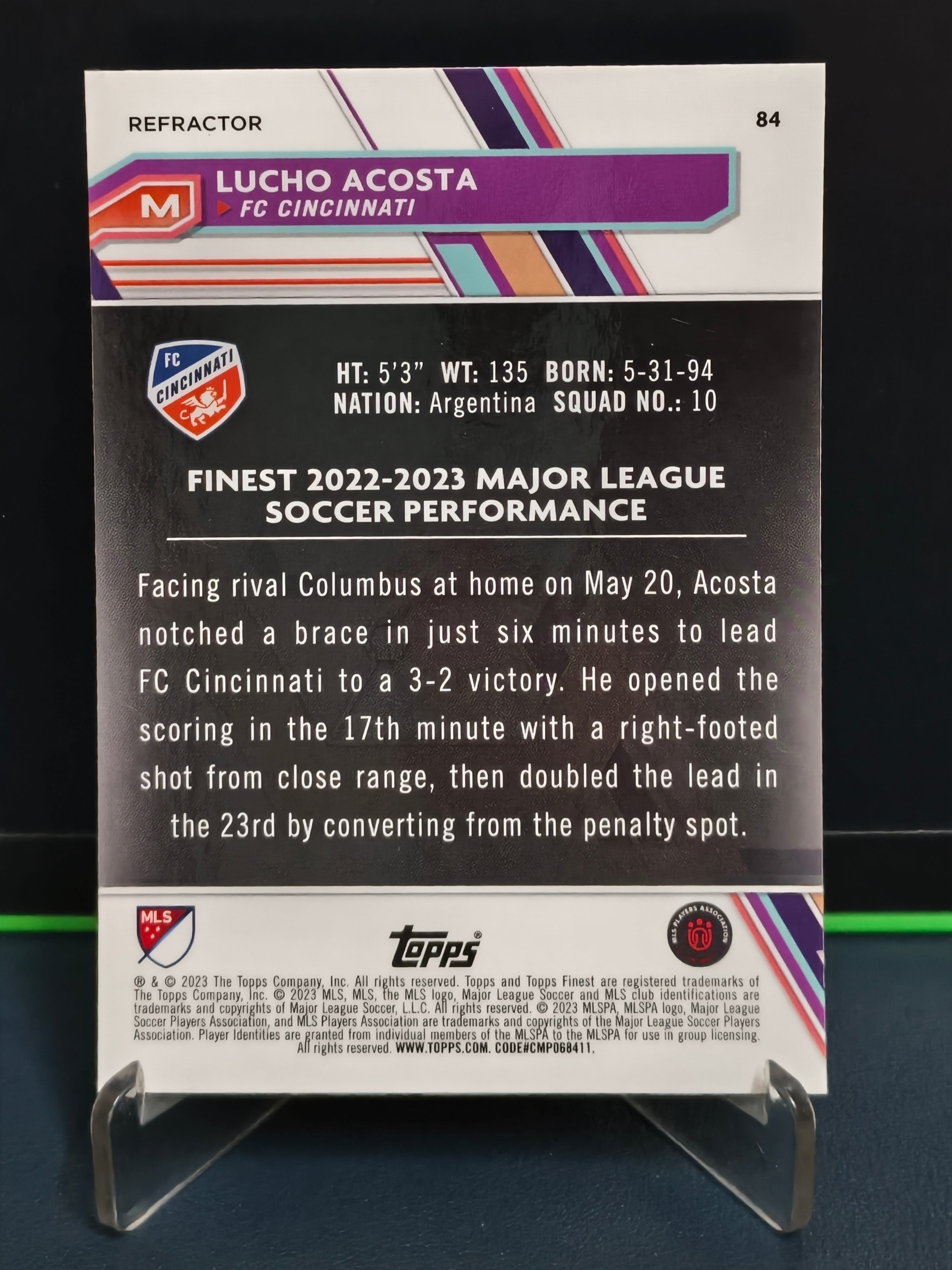 Lucho Acosta - Refractor Card - Topps Finest MLS 2023