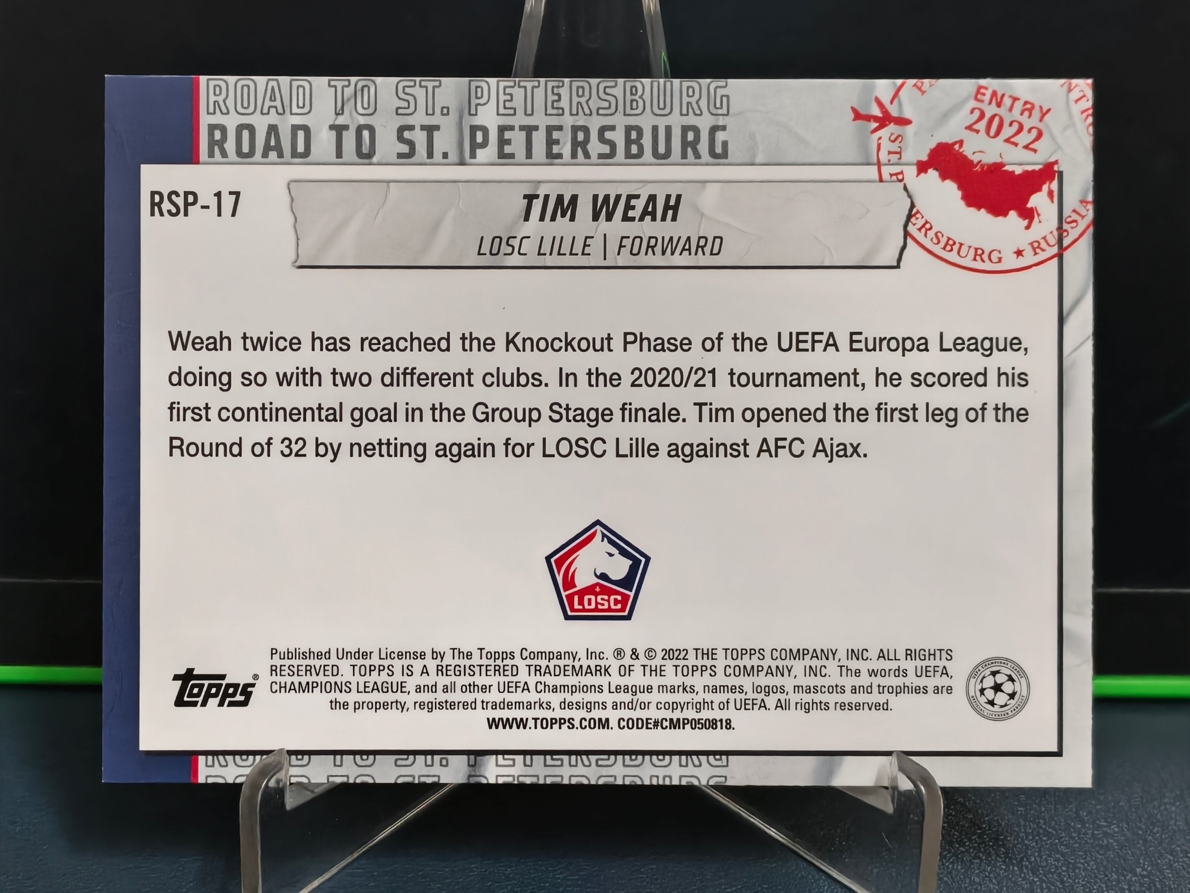 Tim Weah - Road to St.Petersburg Card - Topps UCL 21-22