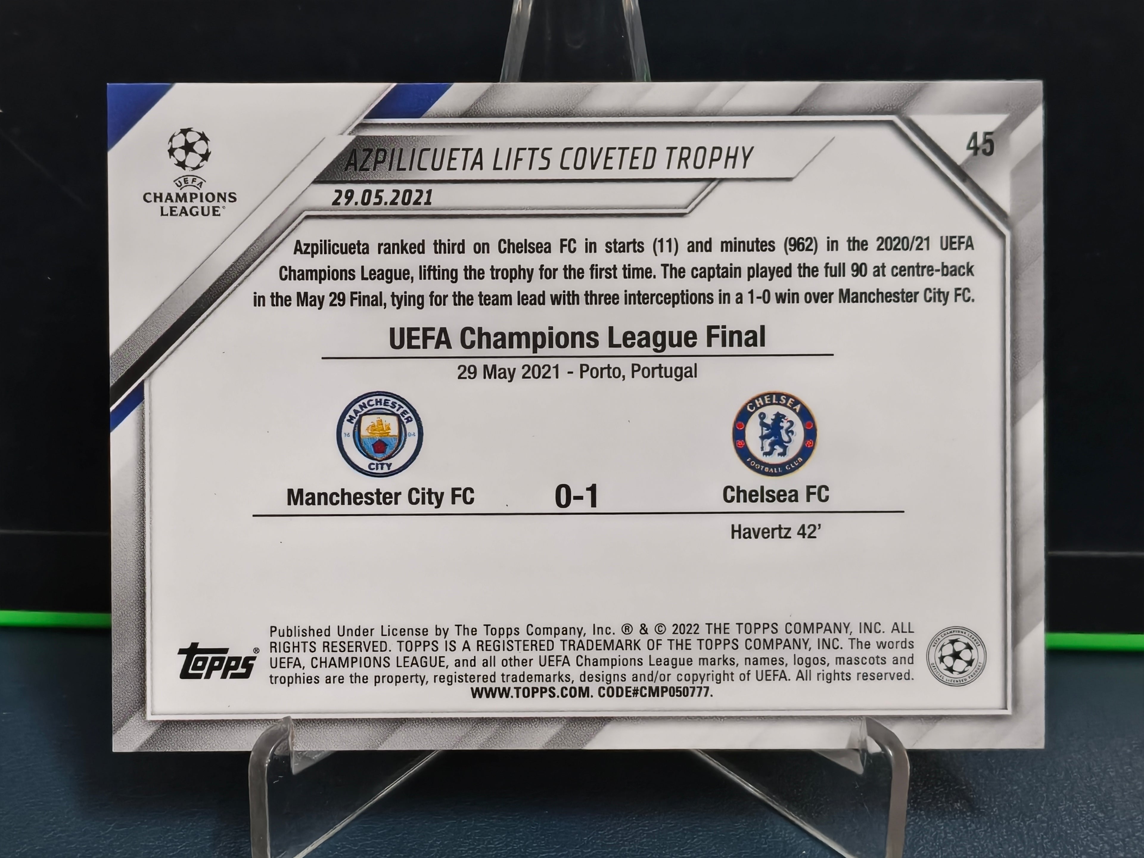 César Azpilicueta/Chelsea FC - 2020/21 Title Winners Card - Topps UCL 21-22