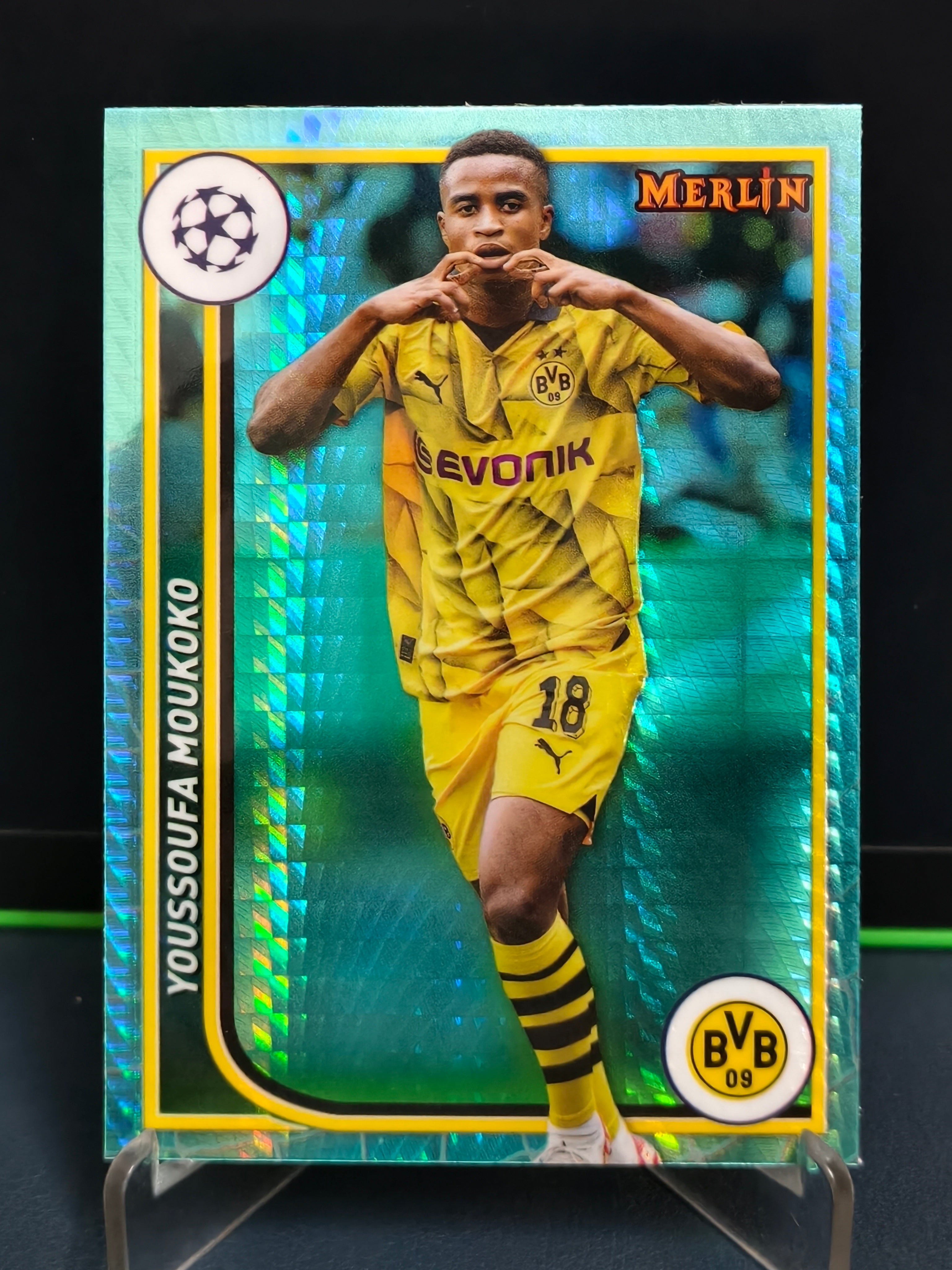 Youssoufa Moukoko - Aqua Prism Refractor Card - Topps Merlin UCC 23-24