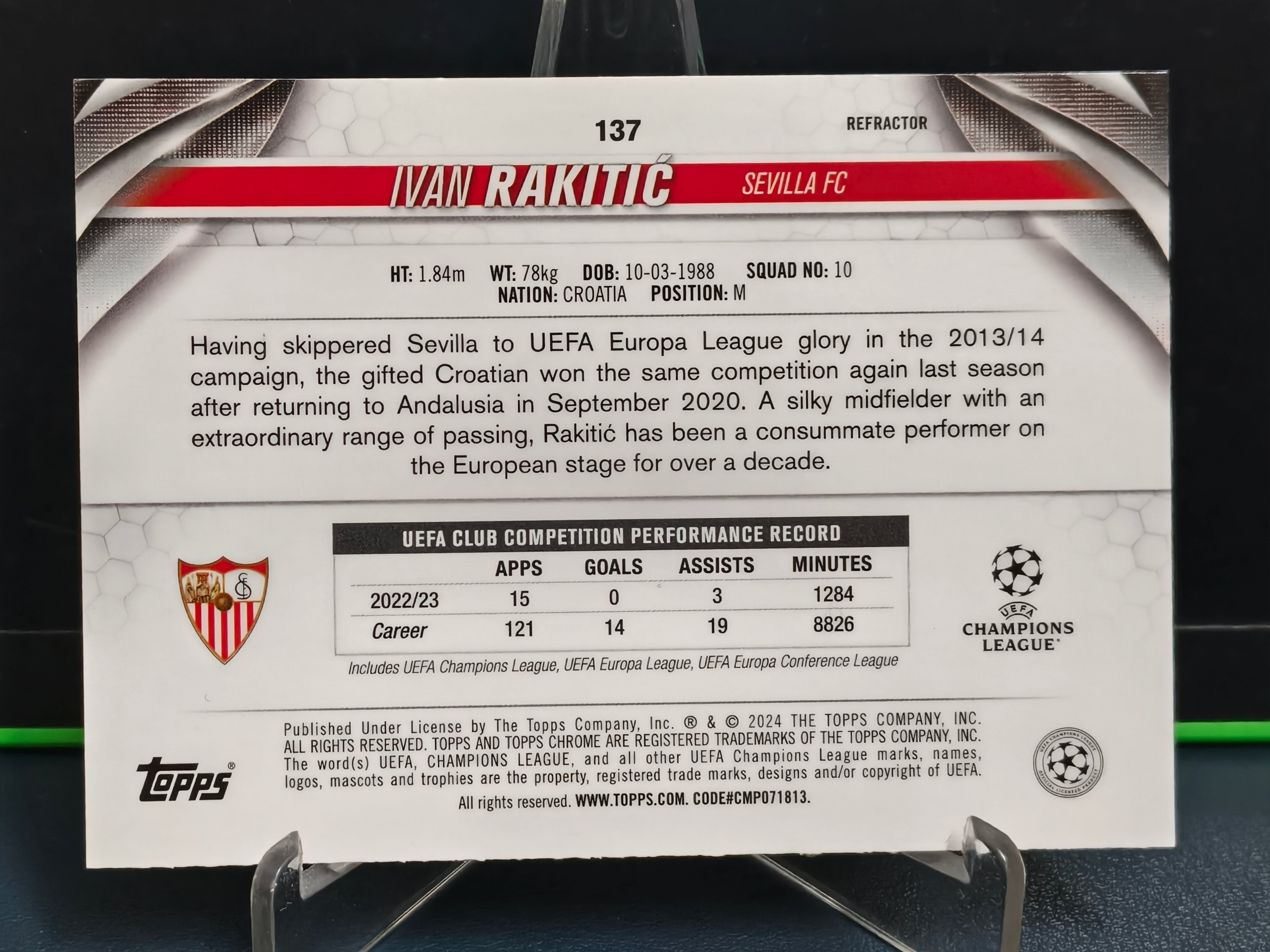 Ivan Rakitić - Refractor Card - Topps Chrome UCL 23-24