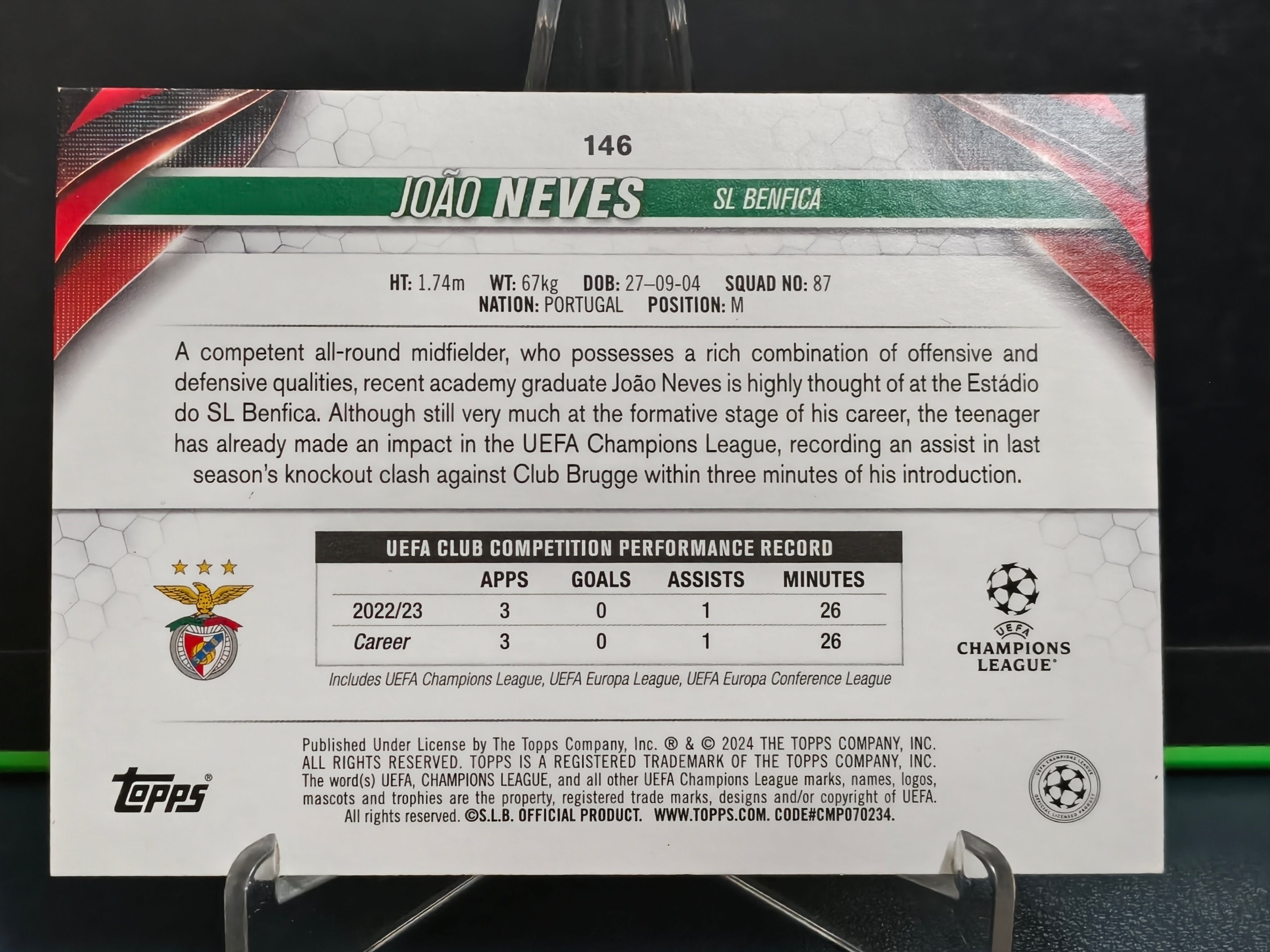 João Neves - Inferno Foil Card - Topps UCC 23-24