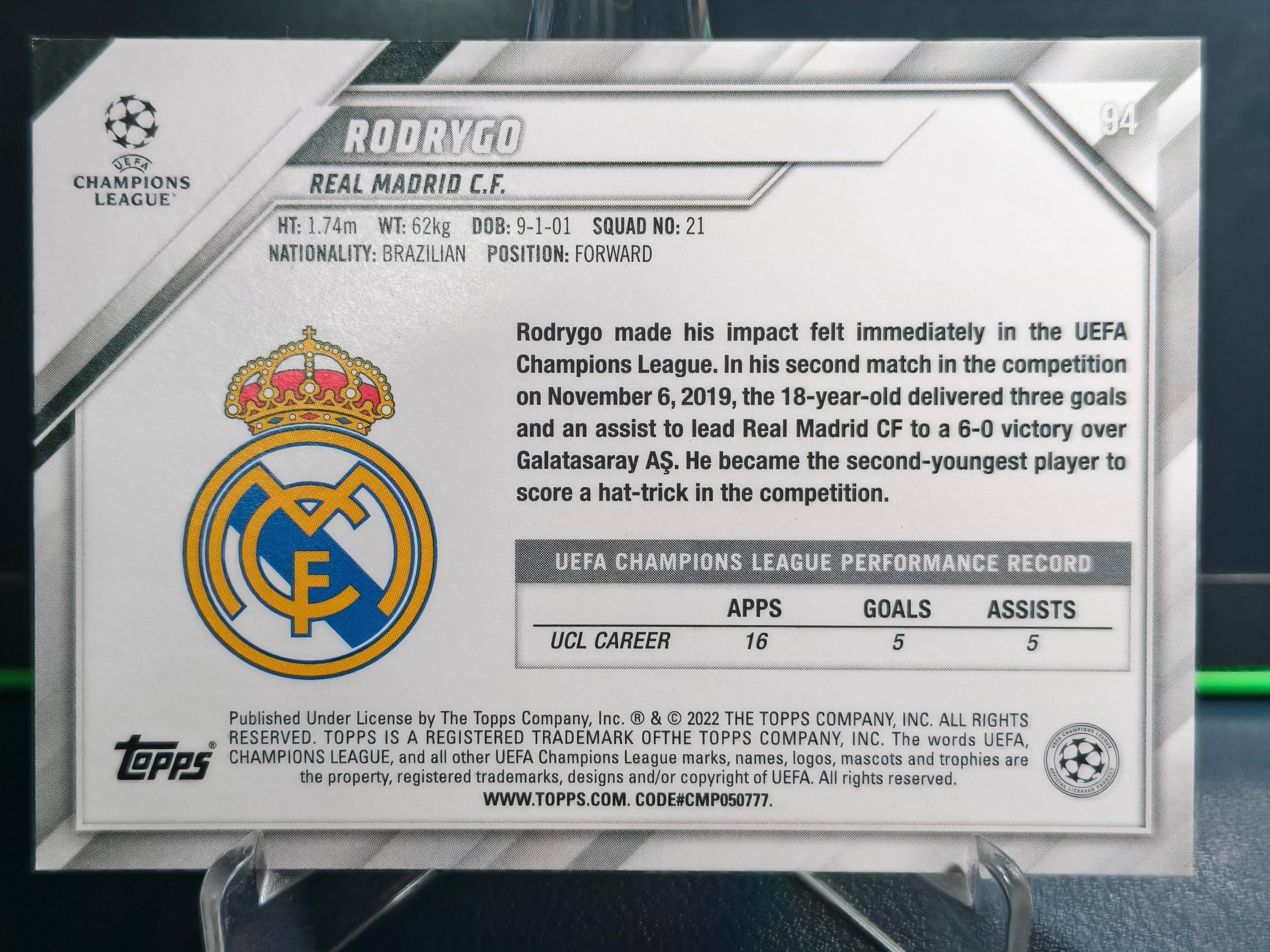Rodrygo - Base Card - Topps UCL 21-22