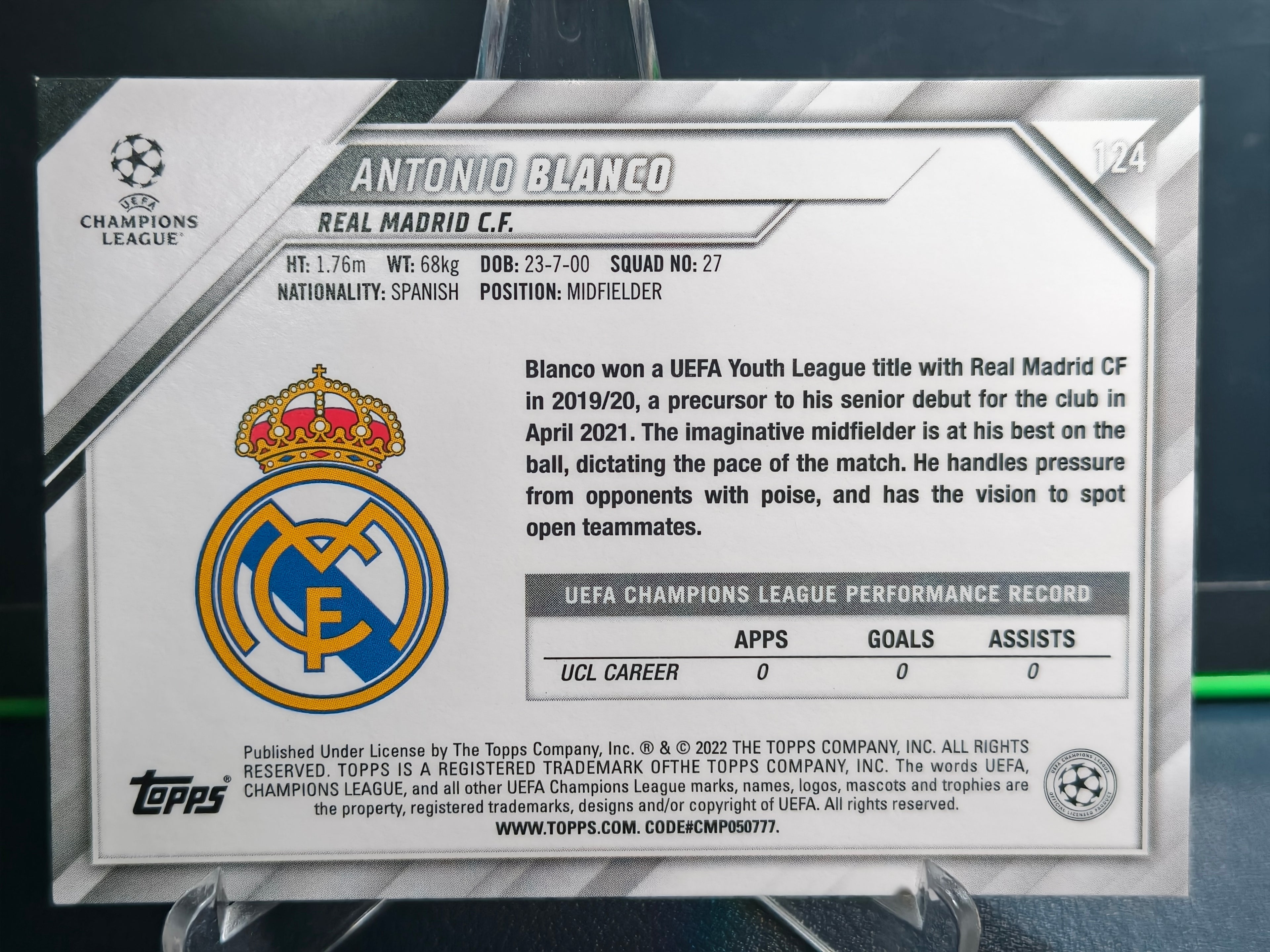 Antonio Blanco - Base Card - Topps UCL 21-22
