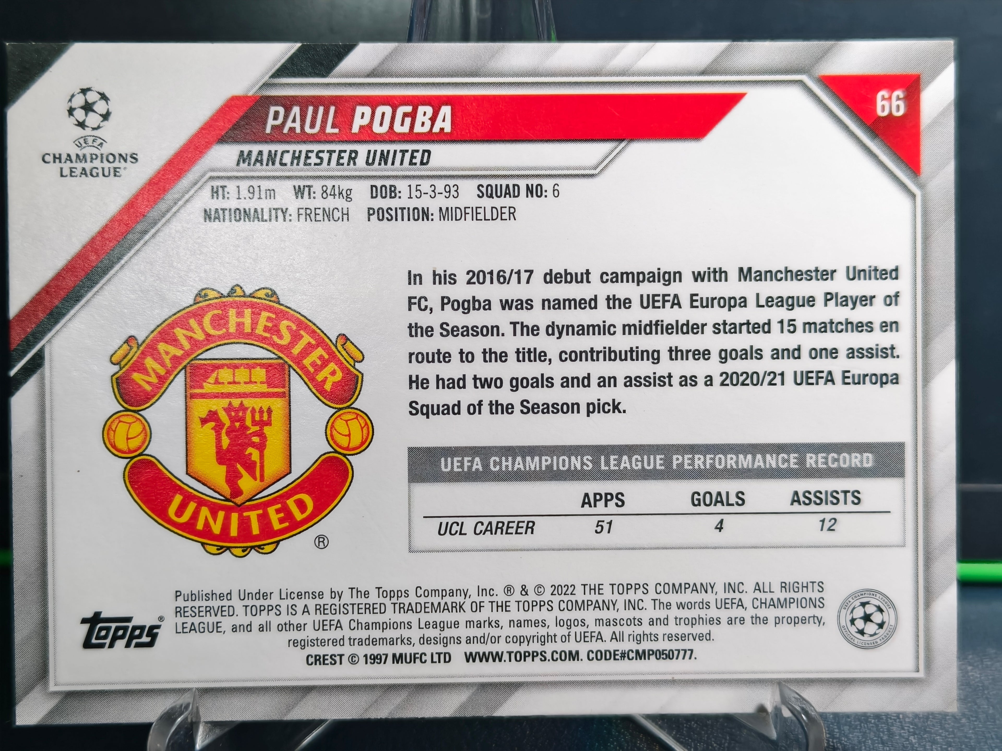 Paul Pogba - Base Card - Topps UCL 21-22
