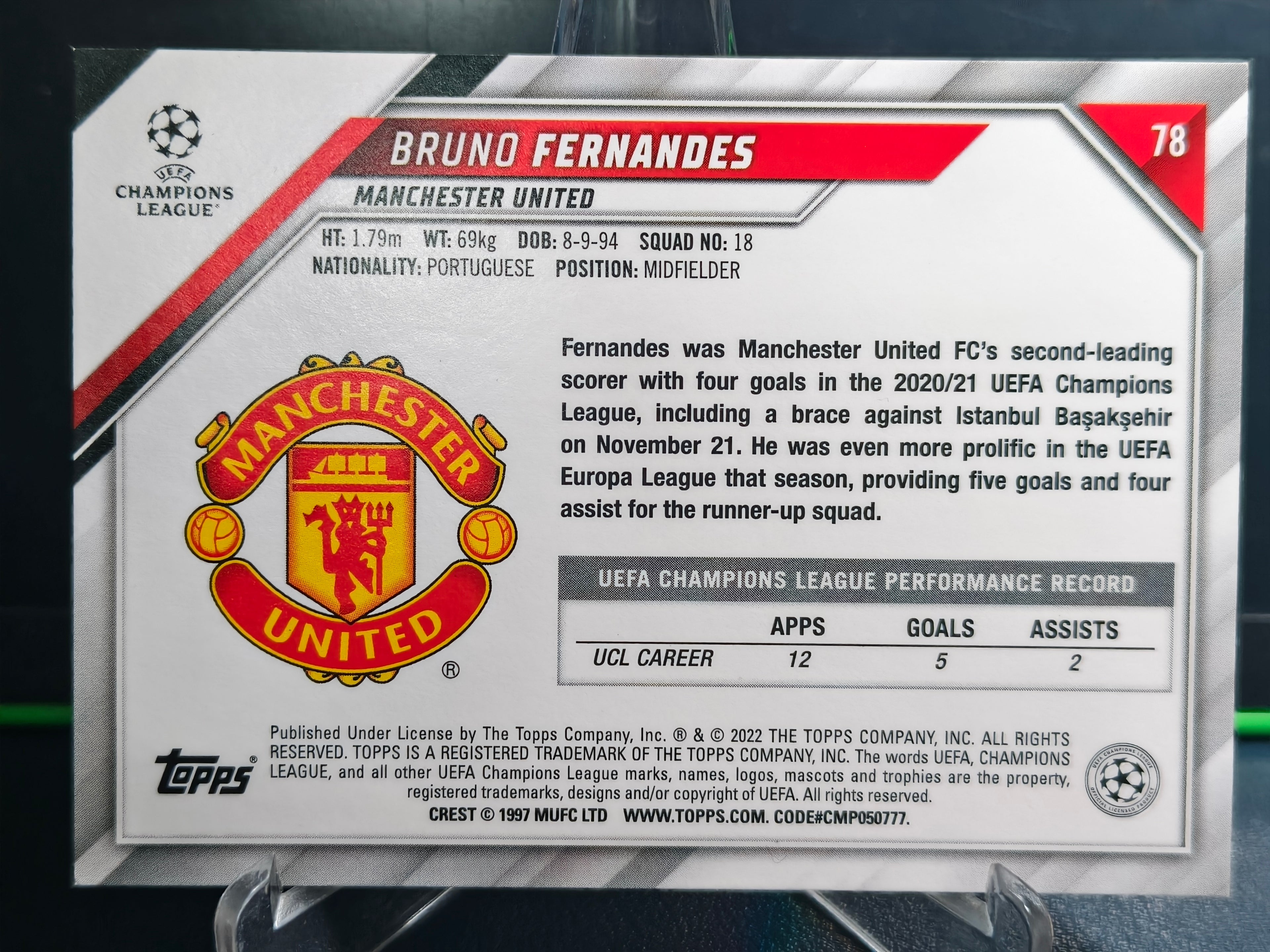 Bruno Fernandes - Base Card - Topps UCL 21-22
