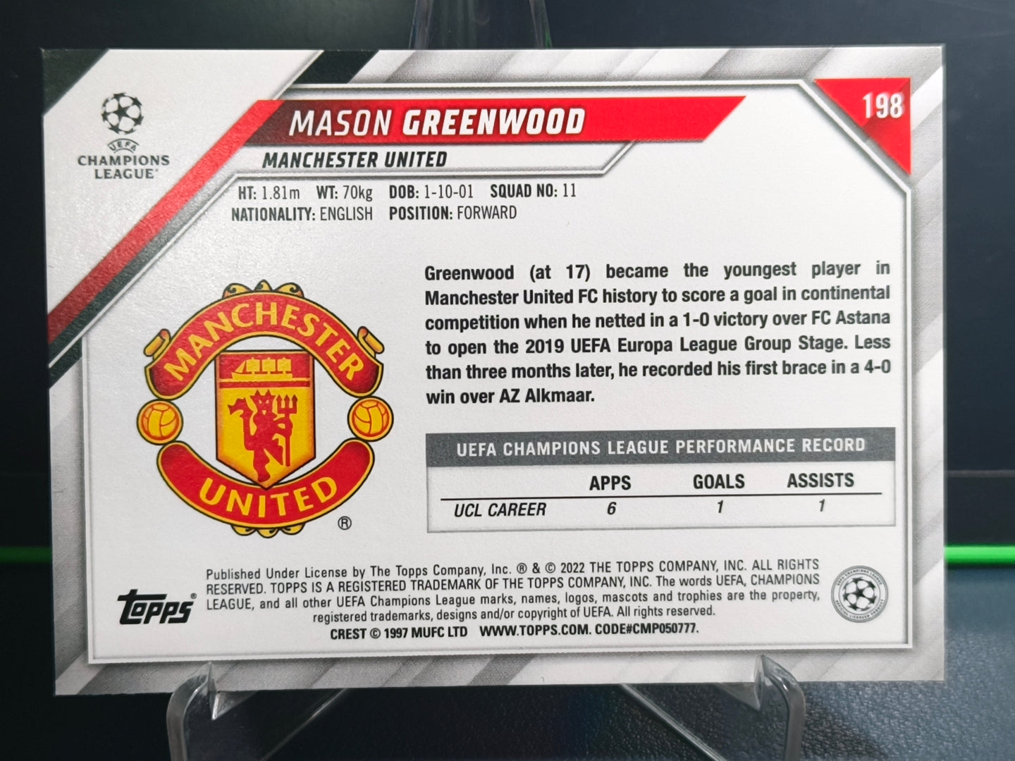 Mason Greenwood - Base Card - Topps UCL 21-22