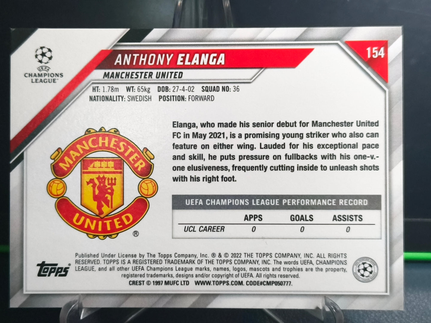 Anthony Elanga - Base Card - Topps UCL 21-22