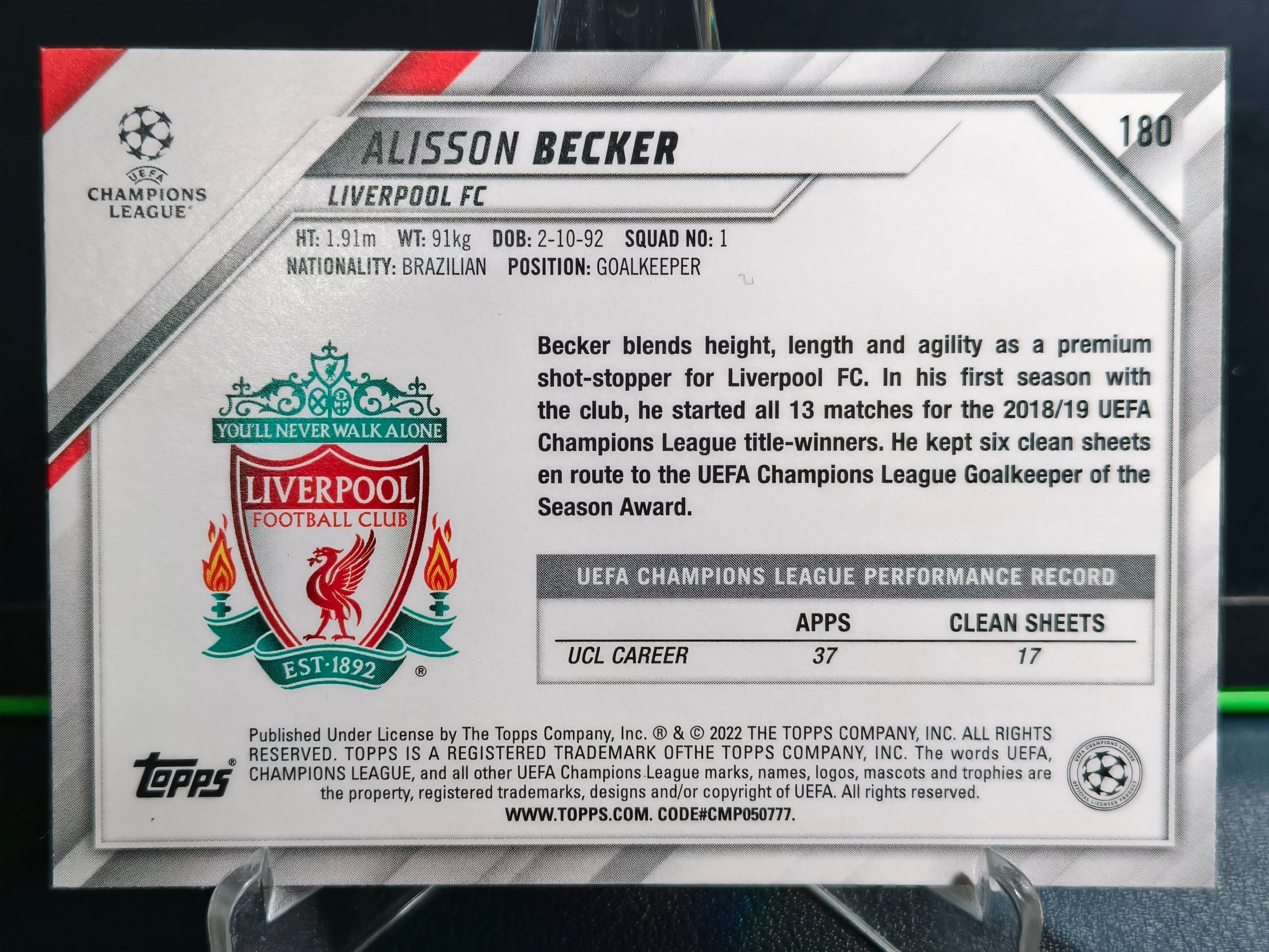 Alisson Becker - Base Card - Topps UCL 21-22