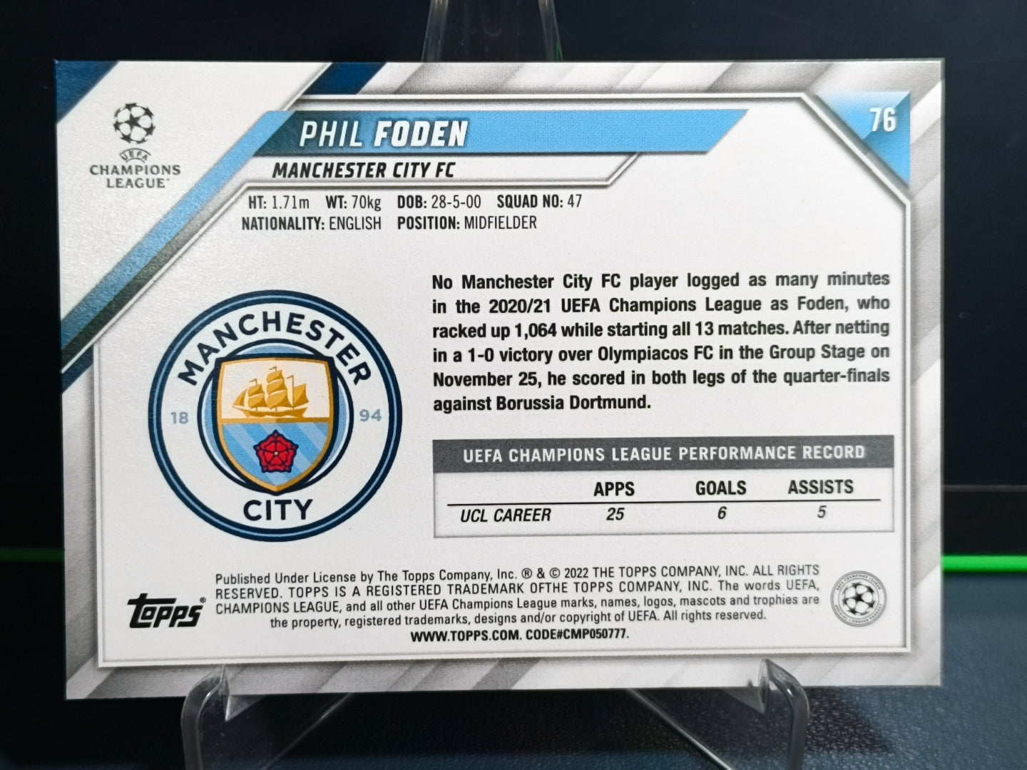Phil Foden - Base Card - Topps UCL 21-22