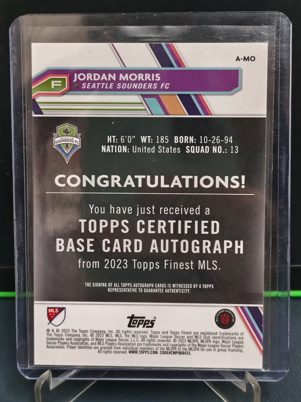 Jordan Morris - 10/10 Auto Card - Topps Finest MLS 23