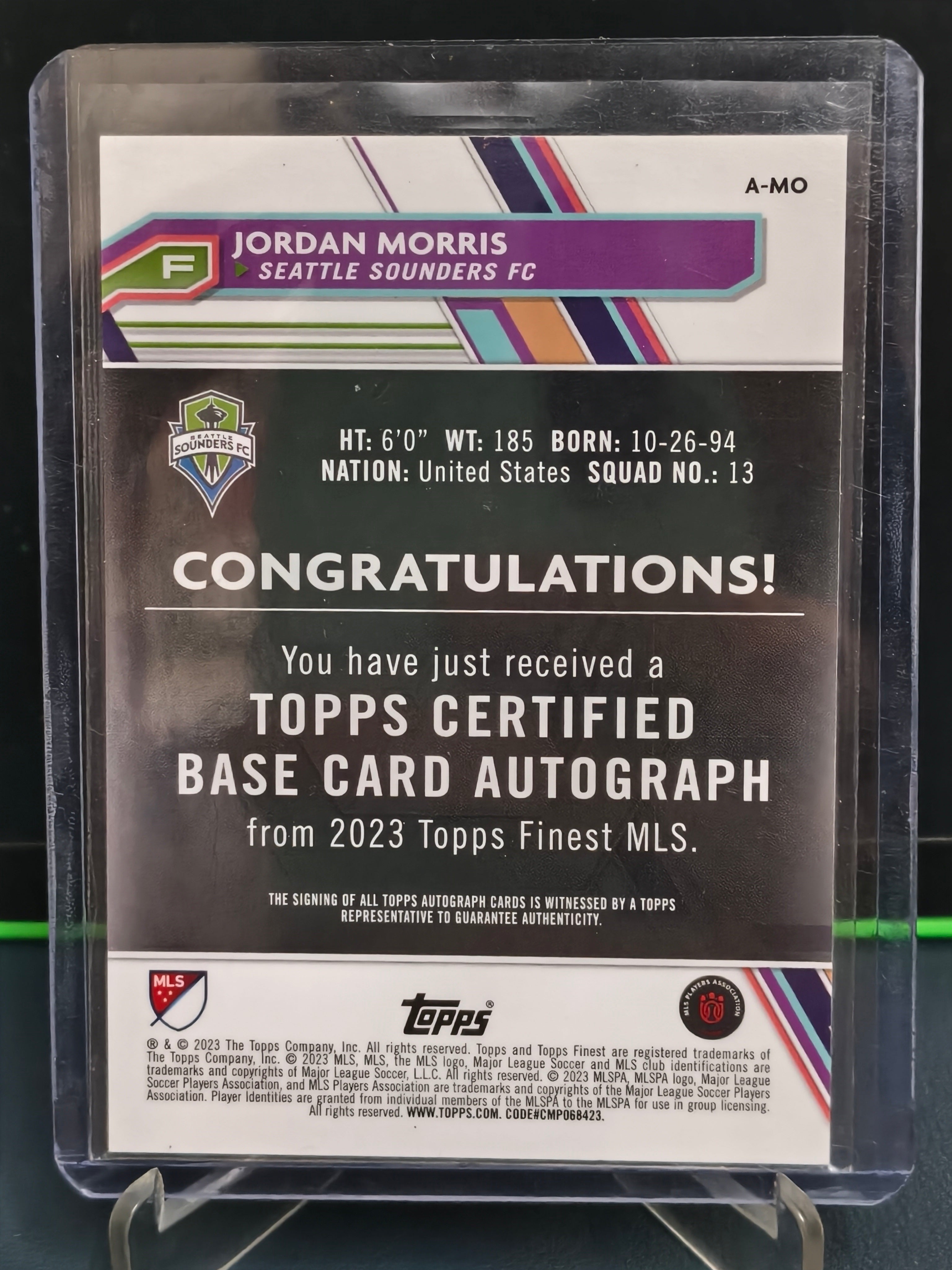 Jordan Morris - 10/10 Auto Card - Topps Finest MLS 23