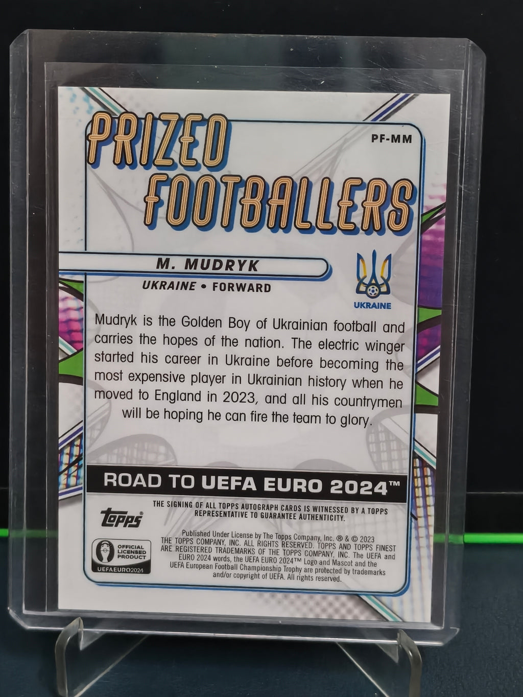 Mykhailo Mudryk - 213/350 Prized Footballers Auto Card - Topps Finest Road to UEFA Euro 2024