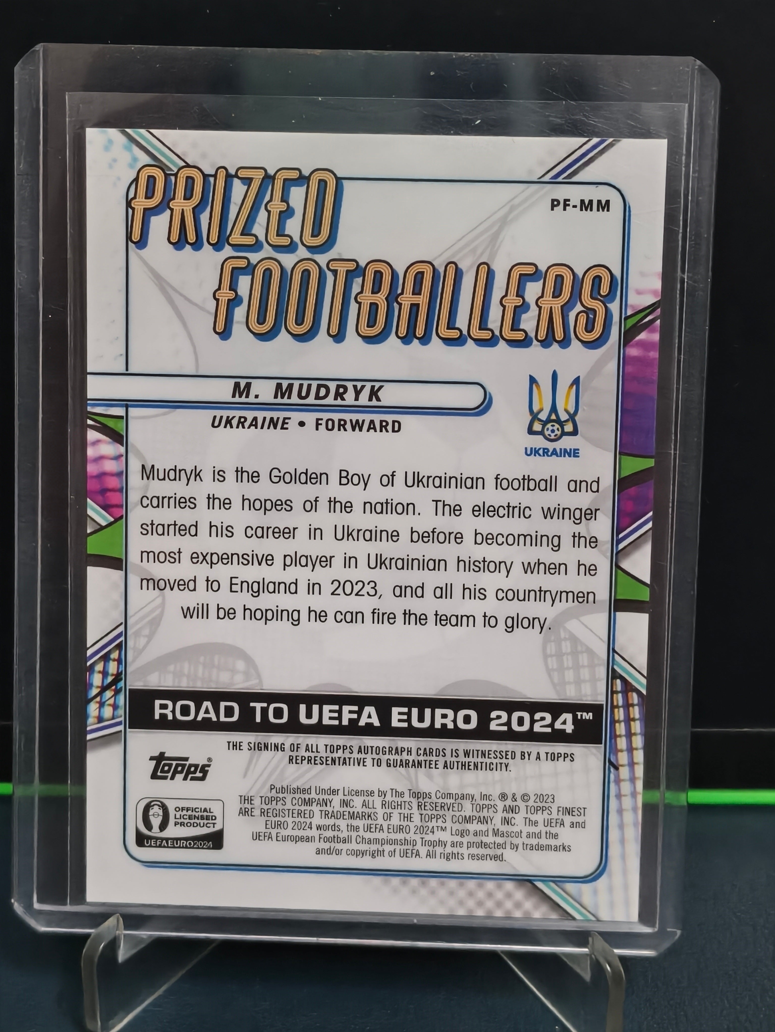 Mykhailo Mudryk - 213/350 Prized Footballers Auto Card - Topps Finest Road to UEFA Euro 2024