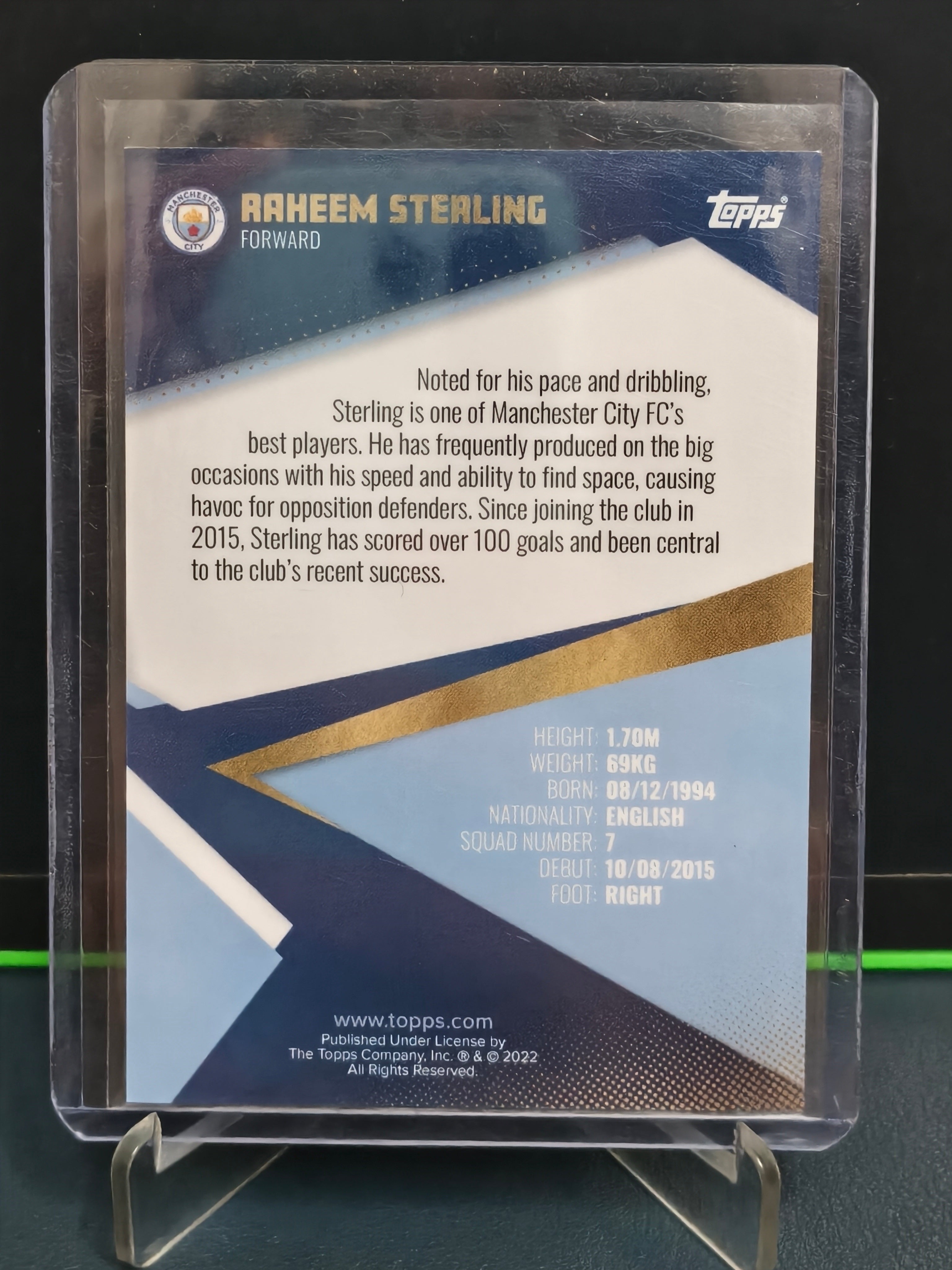 Raheem Sterling - 18/49 Card - Topps Man City Team Set 21-22