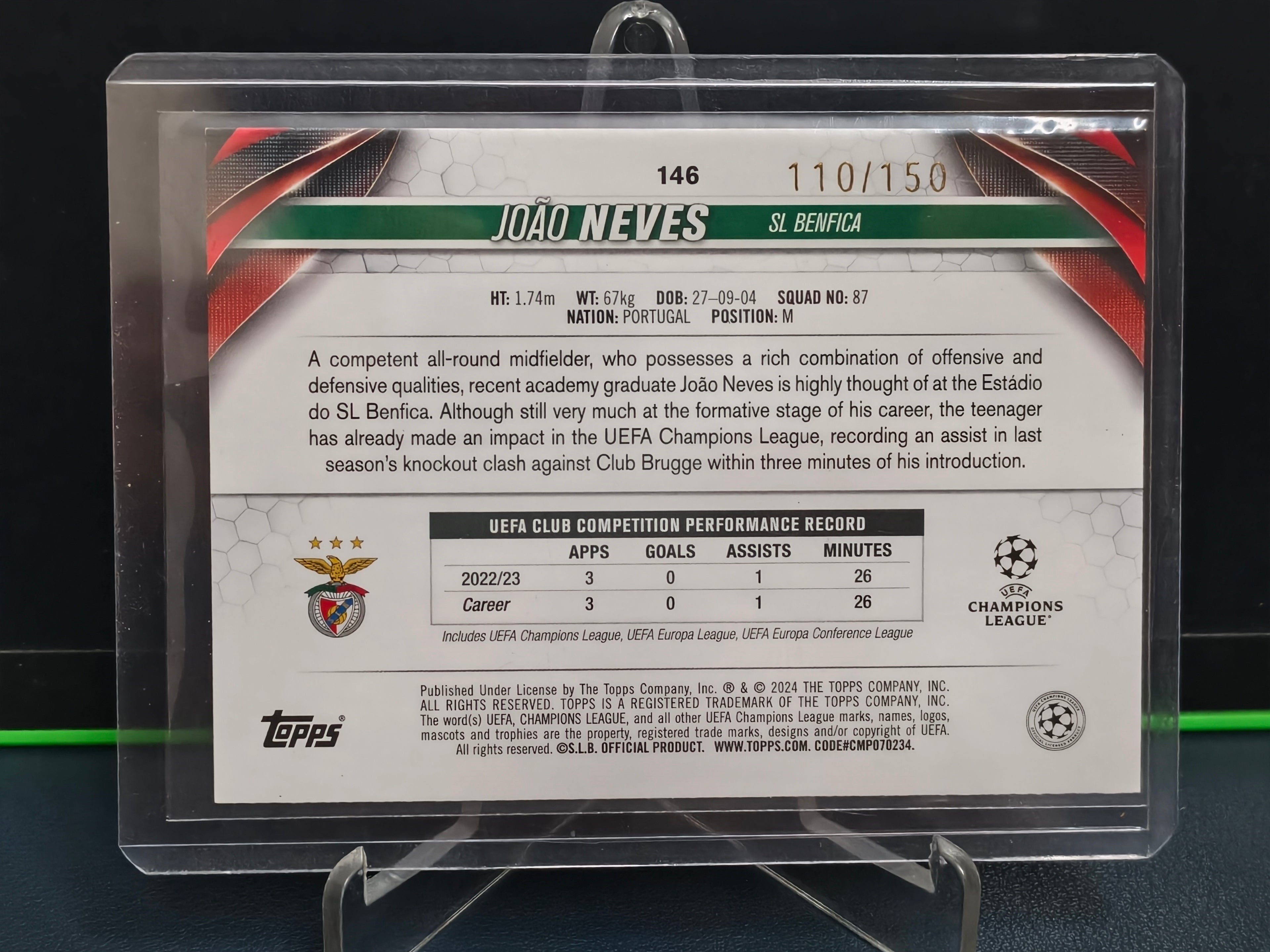 Joao Neves - 110/150 Card - Topps UCC 23-24