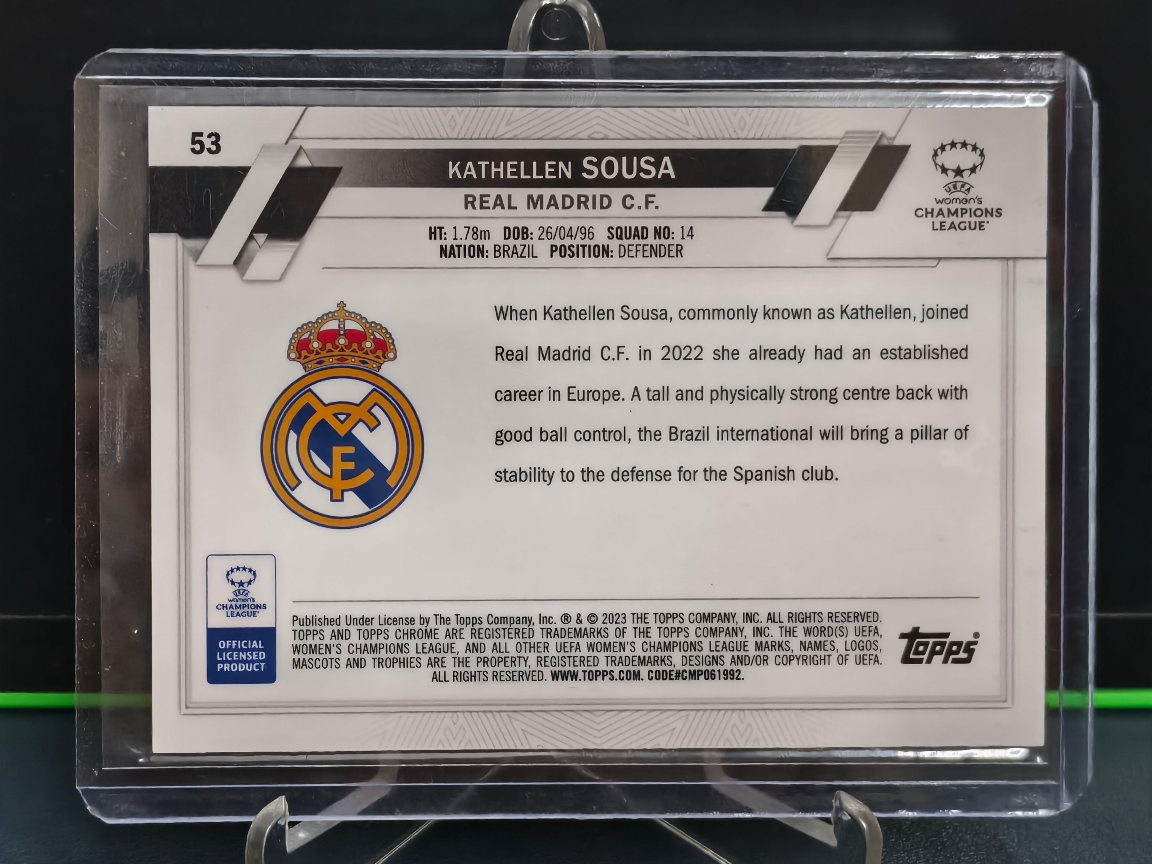 Kathellen Sousa - 3/25 Card - Topps Chrome UWCL 22-23