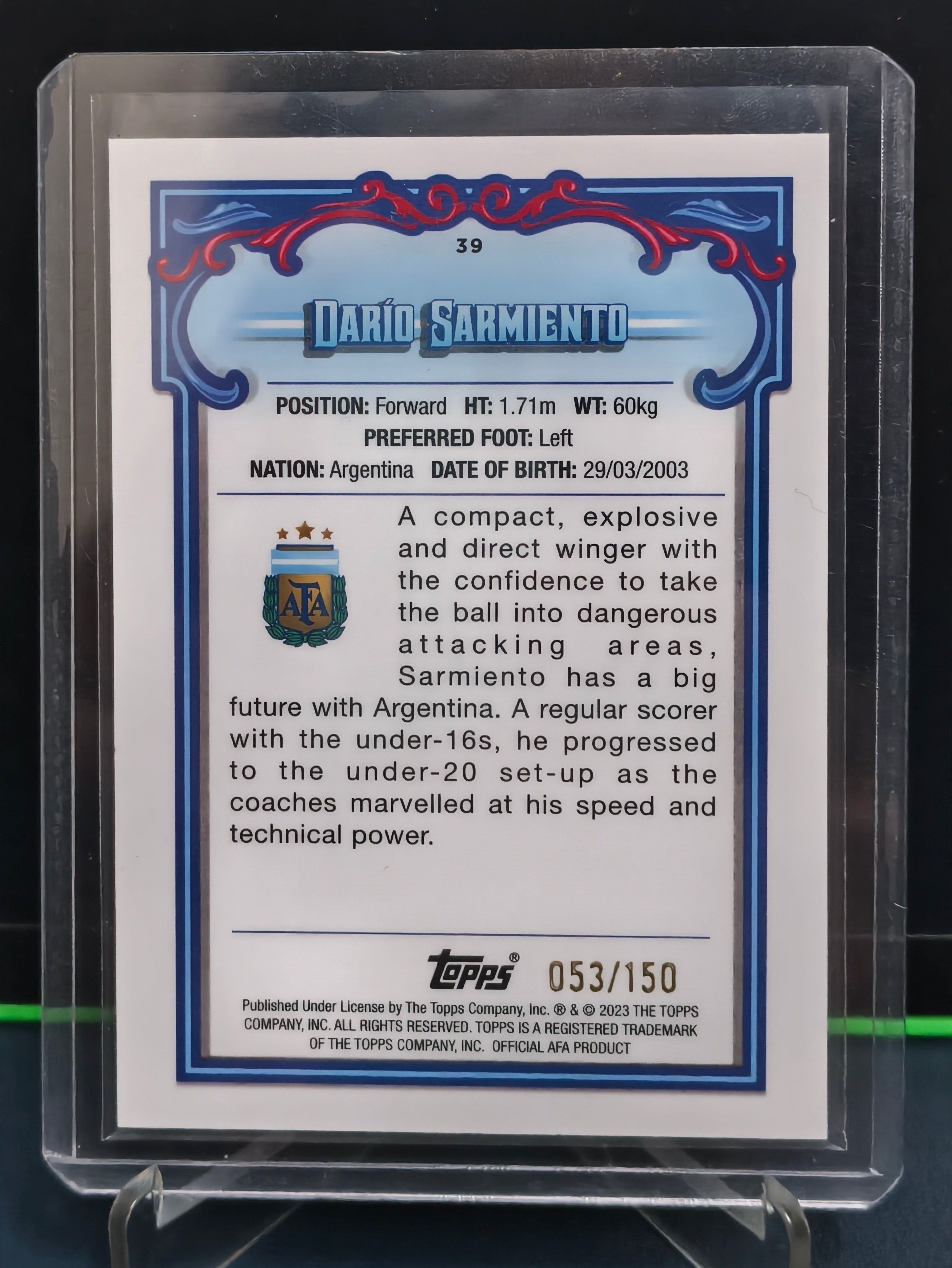Dario Sarmiento - 53/150 Card - Topps Argentina Fileteado 2023