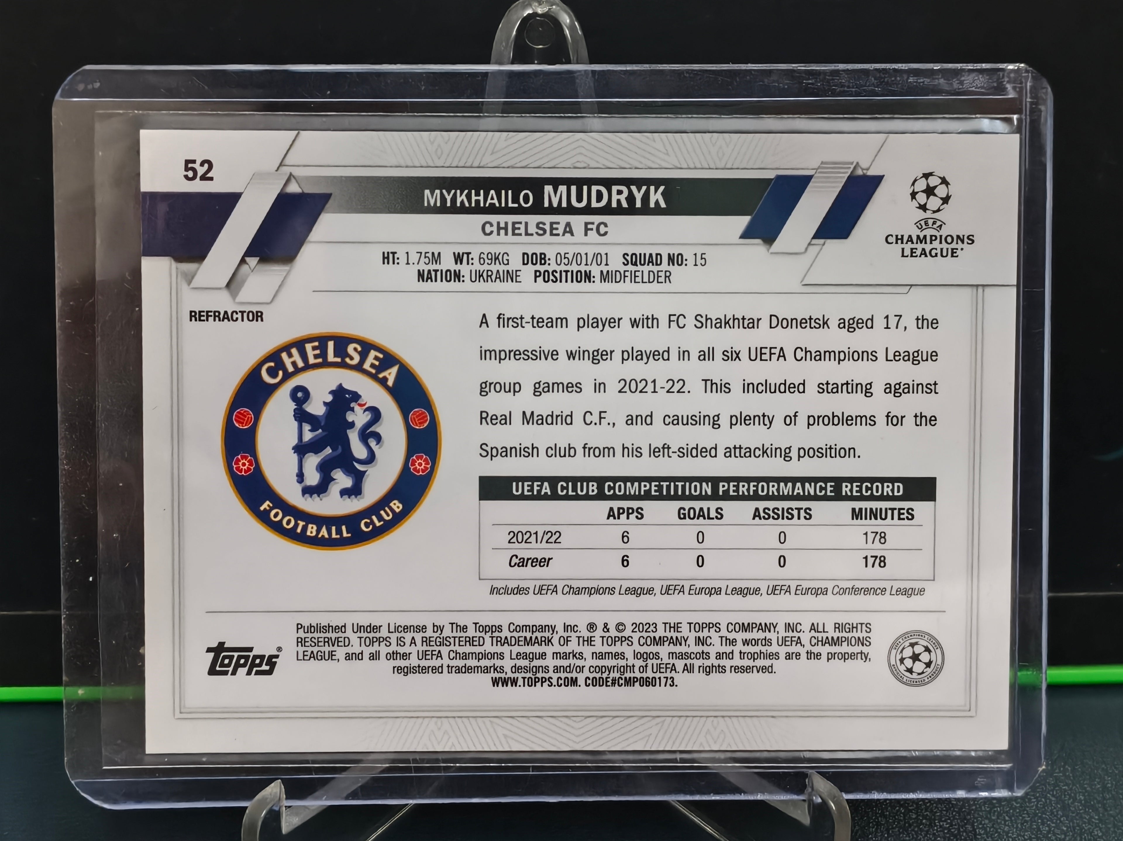 Mykhailo Mudryk - Refractor Card - Topps Chrome UCC 22-23