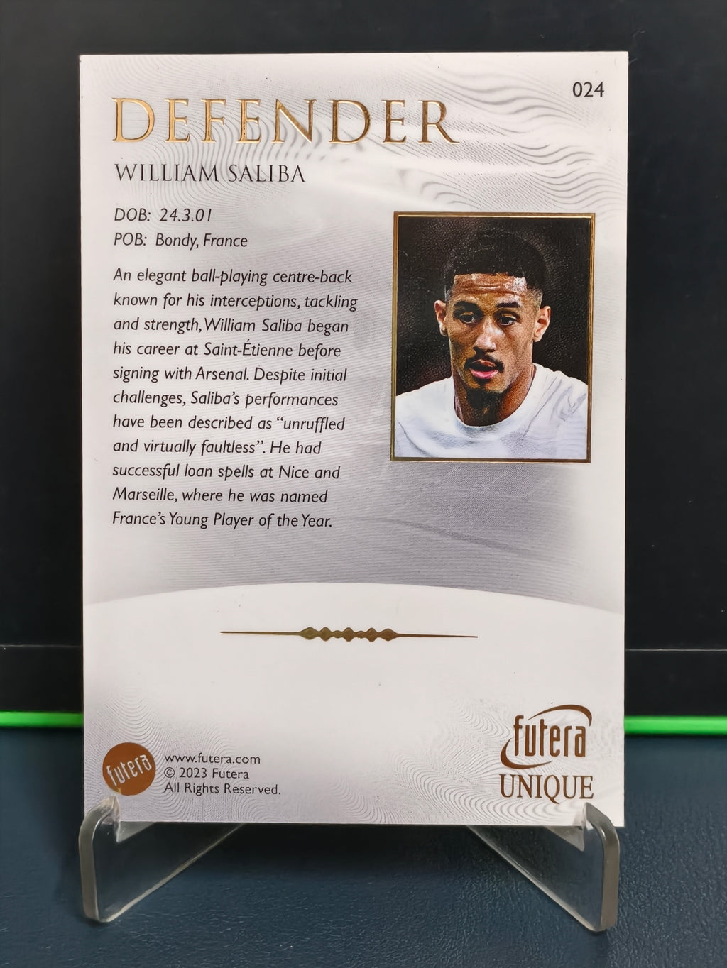 William Saliba - Base Card - Futera Unique 2023