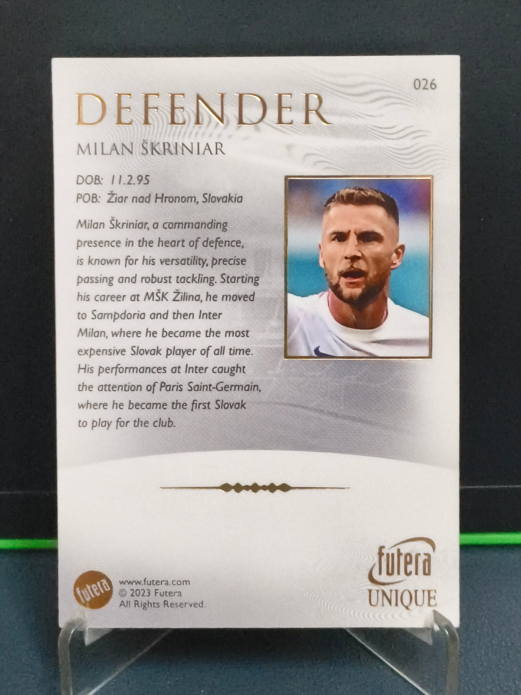 Milan Skriniar - Base Card - Futera Unique 2023