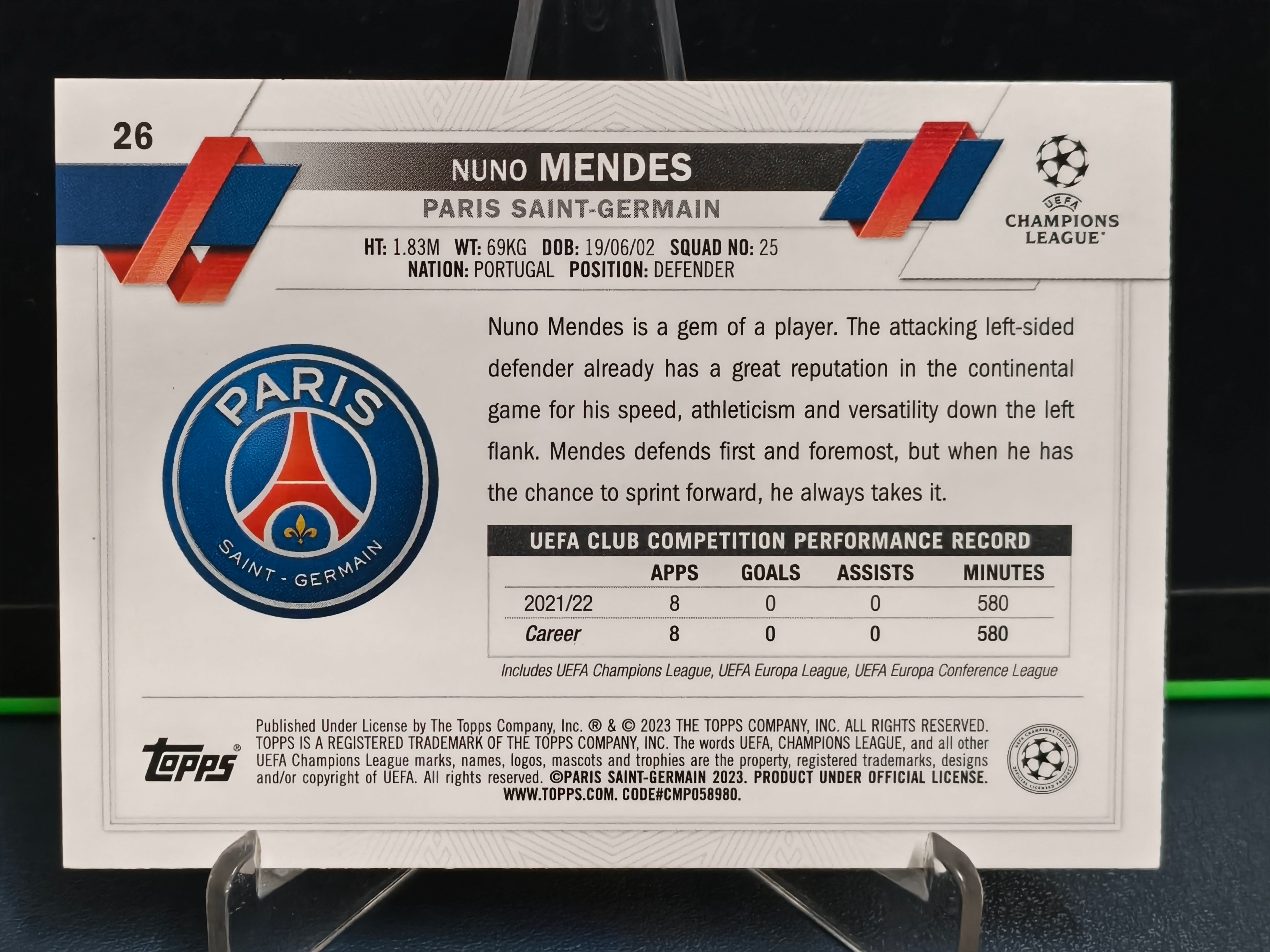 Nuno Mendes - Future Stars Card - Topps Carnaval UCC 22-23