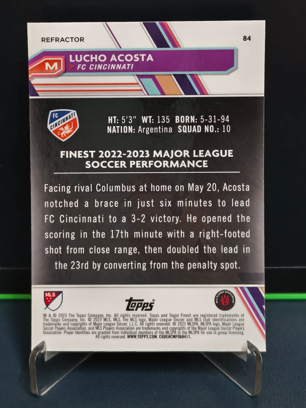 Lucho Acosta - Refractor Card - Topps Finest MLS 2023