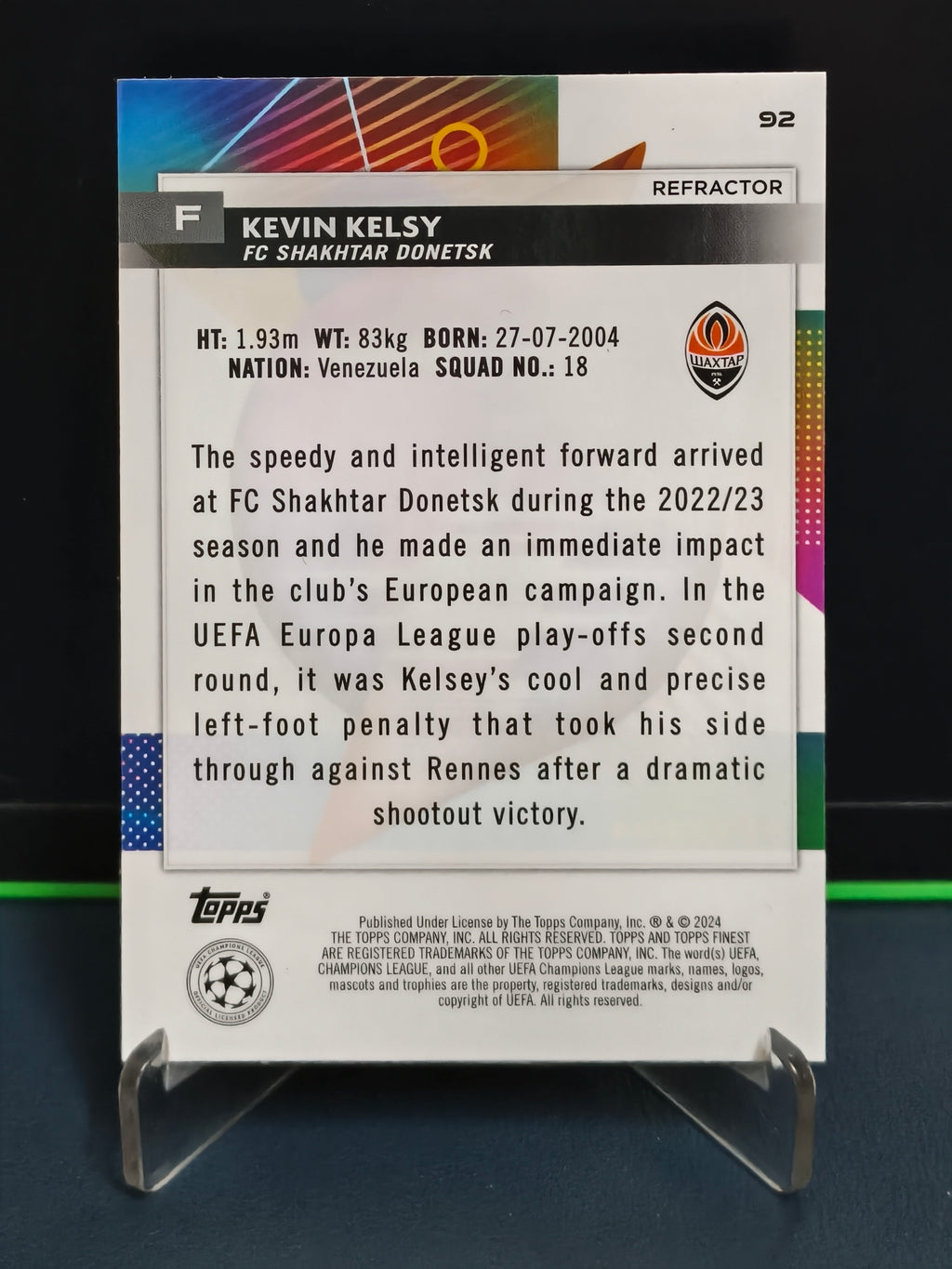 Kevin Kelsy - Refractor Card - Topps Finest UCC 23-24