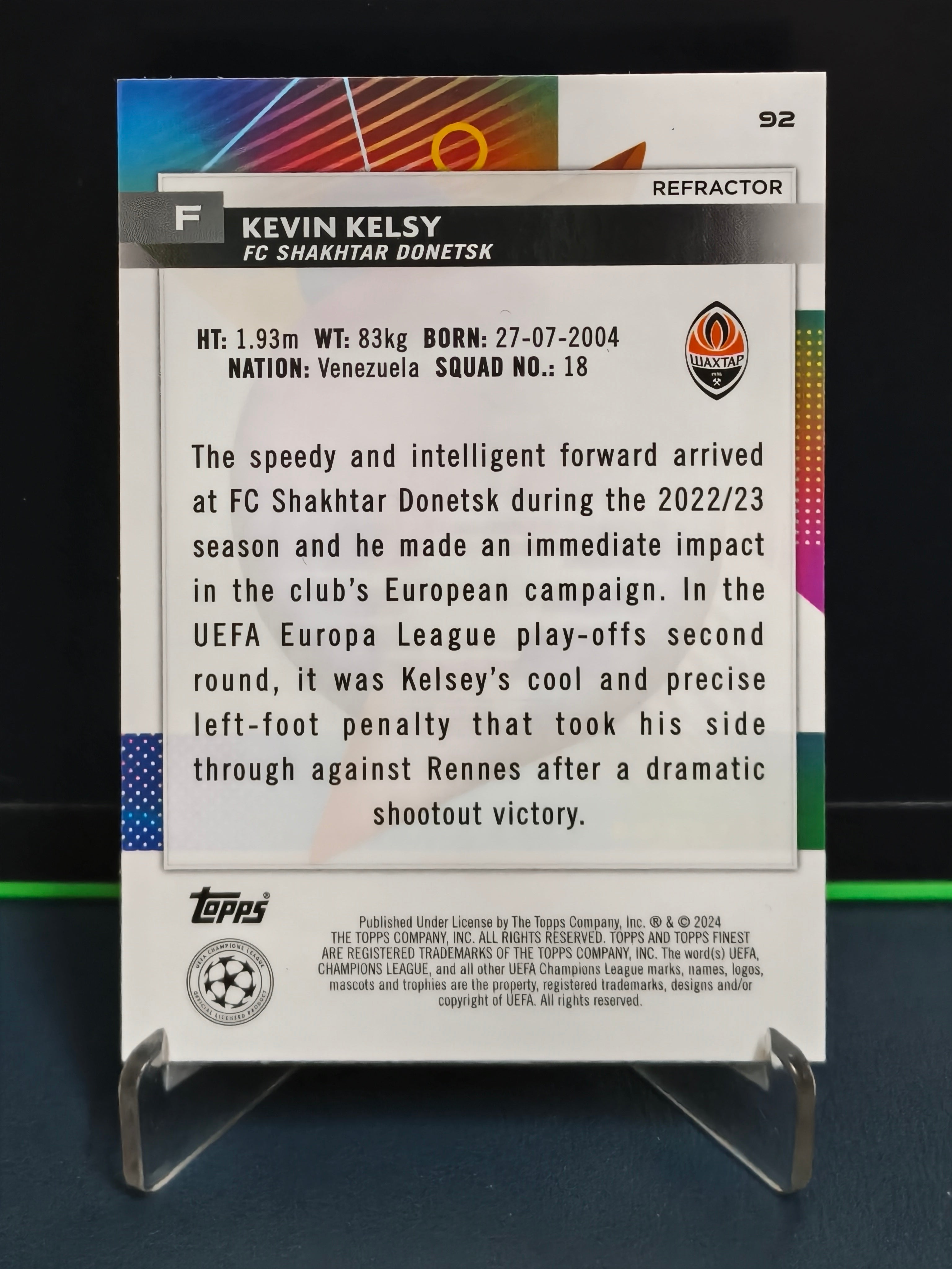 Kevin Kelsy - Refractor Card - Topps Finest UCC 23-24