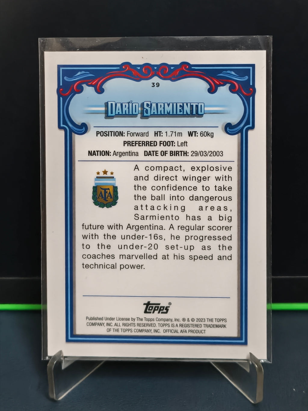 Dario Sarmiento - Base Card - Topps Argentina Fileteado 2023