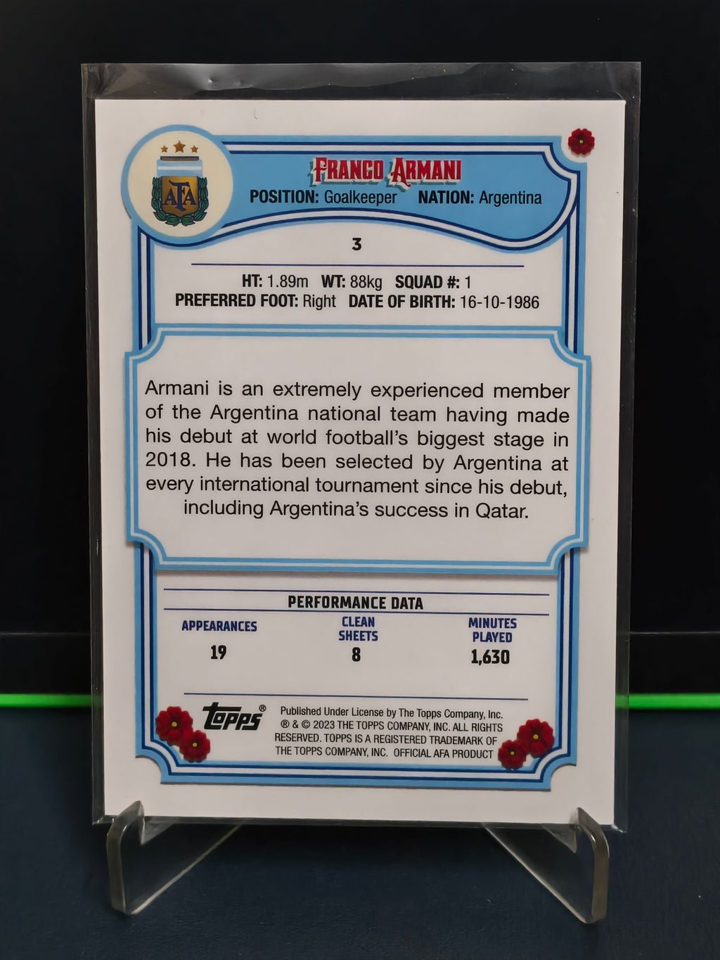 Franco Armani - Base Card - Topps Argentina Fileteado 2023