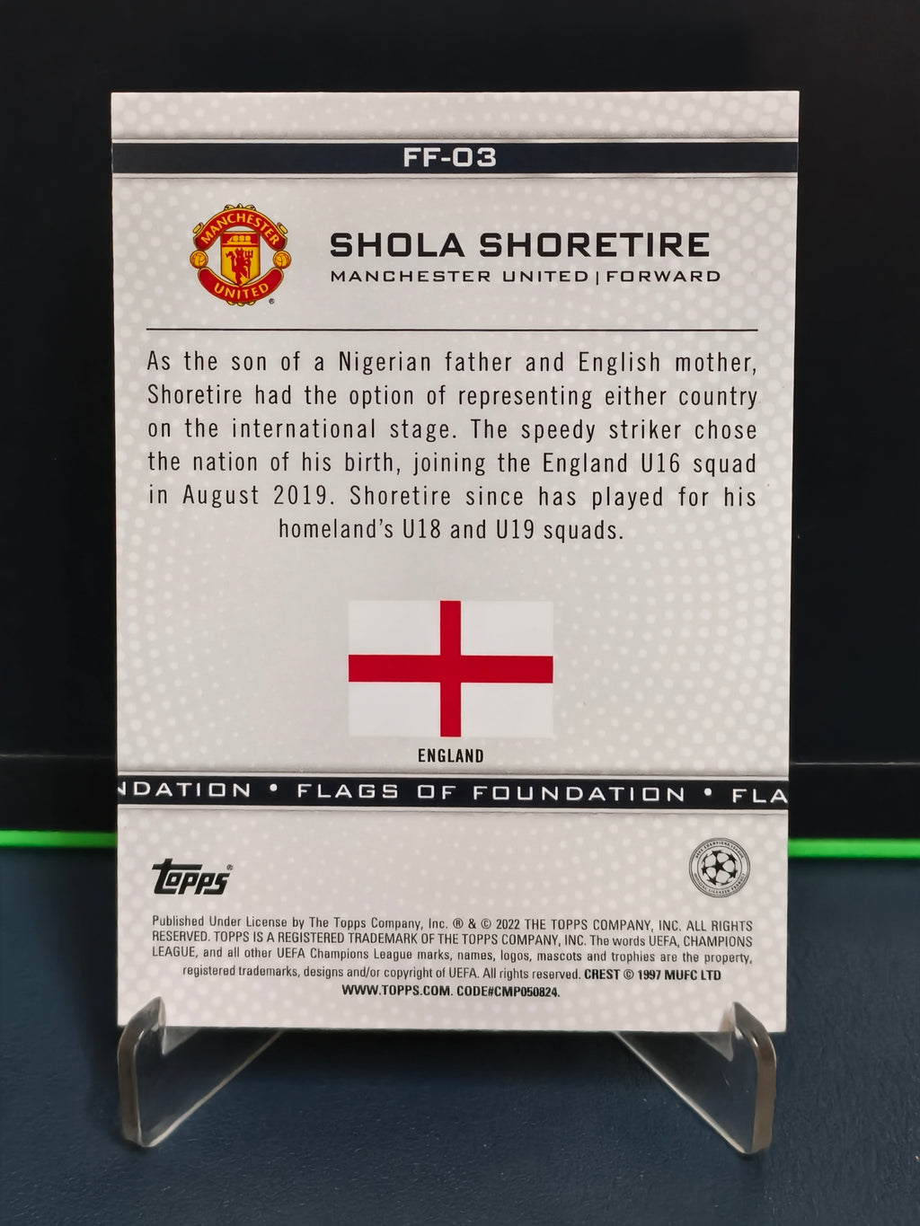 Shola Shoretire - Flags of Foundation Card - Topps UCL 21-22