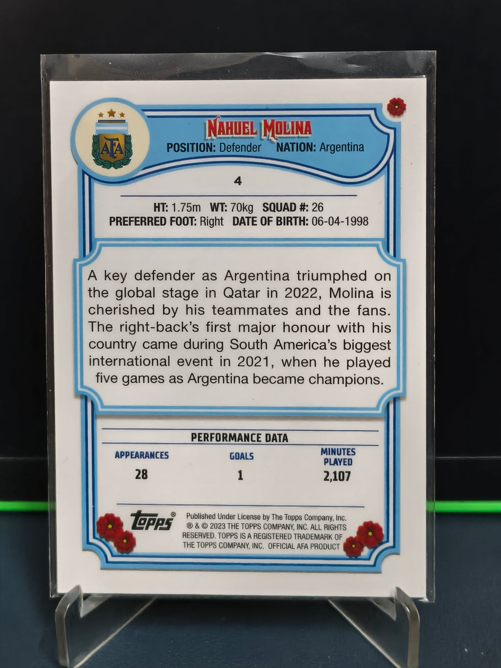 Nahuel Molina - Base Card - Topps Argentina Fileteado 2023